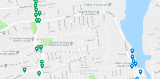 The Village of Great Neck is seeking to revitalize portions of Middle Neck Road and East Shore Road. (Google Map by Janelle Clausen)