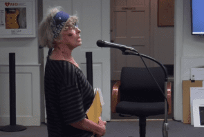Elizabeth Allen was often an outspoken presence at the Village of Great Neck's board meetings. (Video still from the Village of Great Neck Facebook page)