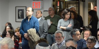 Great Neck Village Hall was overflowing on Tuesday night, as residents sought to hear VHB's presentation and offer feedback on their recommendations for Middle Neck Road and East Shore Road. (Photo by Janelle Clausen)