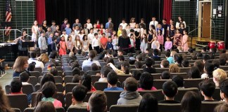 Students performed traditional folk songs from Ghana­­, Israel, Puerto Rico, Korea, and the United States as part of International Week. (Photo courtesy of the Great Neck Public Schools)