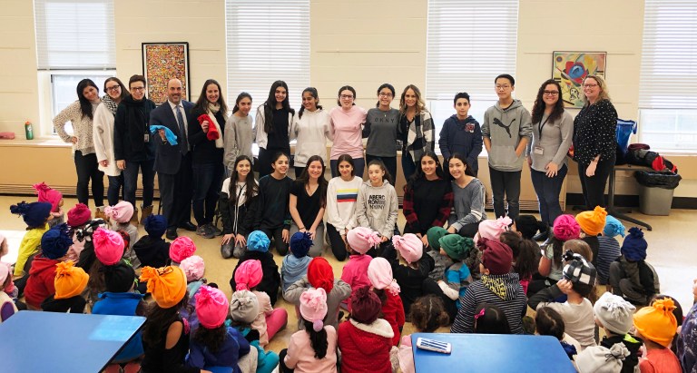 North Middle students make fleece hats for kindergartners, non-profit