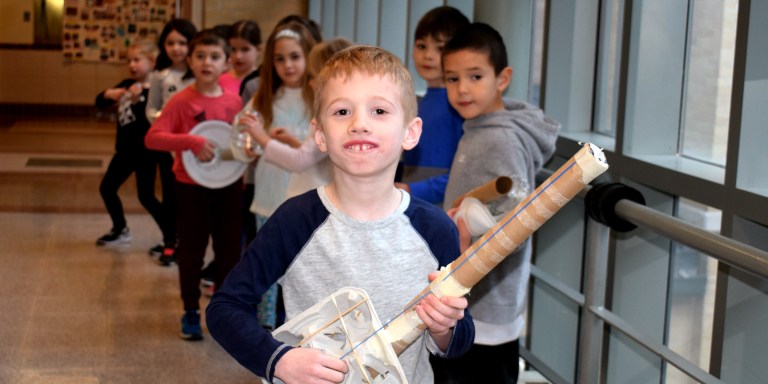 Sea Cliff School first graders march through the hallways in the S.T.E.A.M. parade
