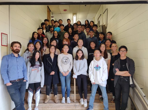 Members of the South High School Science Olympiad team are photographed with team advisors Dr. James Truglio and Nicole Spinelli. (Photo courtesy of the Great Neck Public Schools)