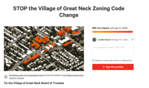 The Northshore Asian Civic Association started a petition against the proposed incentive zoning changes over the weekend. It has more than double the signers of the 2017 petition. (Screenshot from Change.org)