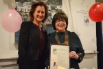 Great Neck Plaza Mayor Jean Celender thanks Kasten for her service. (Photo by Janelle Clausen)