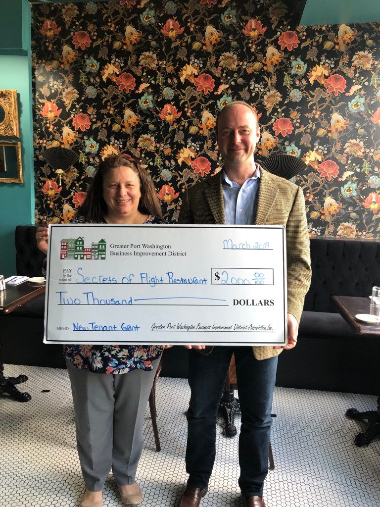 Greater Port Washington Business Improvement District awards $2,000 to Secrets of Flight restaurant Greater Port Washington Business Improvement District awards $2,000 to Secrets of Flight restaurant