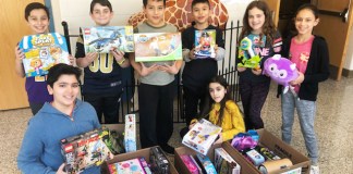 As part of the school’s Kindness Week activities, the Student Council and the JFK PTA sponsored a toy drive to benefit several children’s hospitals. (Photo courtesy of the Great Neck Public Schools)