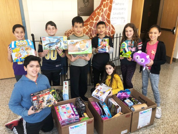 As part of the school’s Kindness Week activities, the Student Council and the JFK PTA sponsored a toy drive to benefit several children’s hospitals. (Photo courtesy of the Great Neck Public Schools)