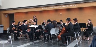 North High School Chamber Symphony Orchestra musicians performed at the Telles Center as a "warm up act" for the Czech National Orchestra. (Photo courtesy of Great Neck Public Schools)