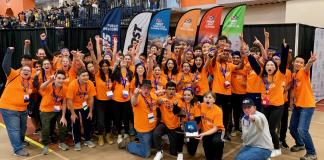 Great Neck South High School's robotics team celebrates victory. (Photo courtesy of Great Neck Public Schools)