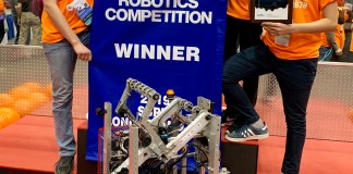 South High's Rebel Robotics team claimed first place at the Regional FIRST Competition late last March. (Photo courtesy of the Great Neck Public Schools)