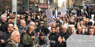 Hundreds demonstrated against the New York Times' publication of an anti-Semitic cartoon on Monday. (Photo courtesy of Meredith Weiss)