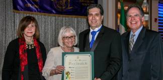 (Left to Right): Council Member Lee Seeman, Supervisor Judi Bosworth, Mark A. Ventimiglia and Receiver of Taxes Charles Berman at the Cellini Lodge #2206’s 51st Anniversary Dinner Dance. (Photo Courtesy of town of North Hempstead)