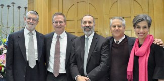 Rabbis Yaacov Lerner, Howard Stecker, Dale Polakoff, Meir Feldman and Tara Feldman participated in the annual Rabbic Dialogue on Sunday morning, underscoring the importance of unity in an era of increasing anti-Semitism. (Photo by Samuel Glasser)