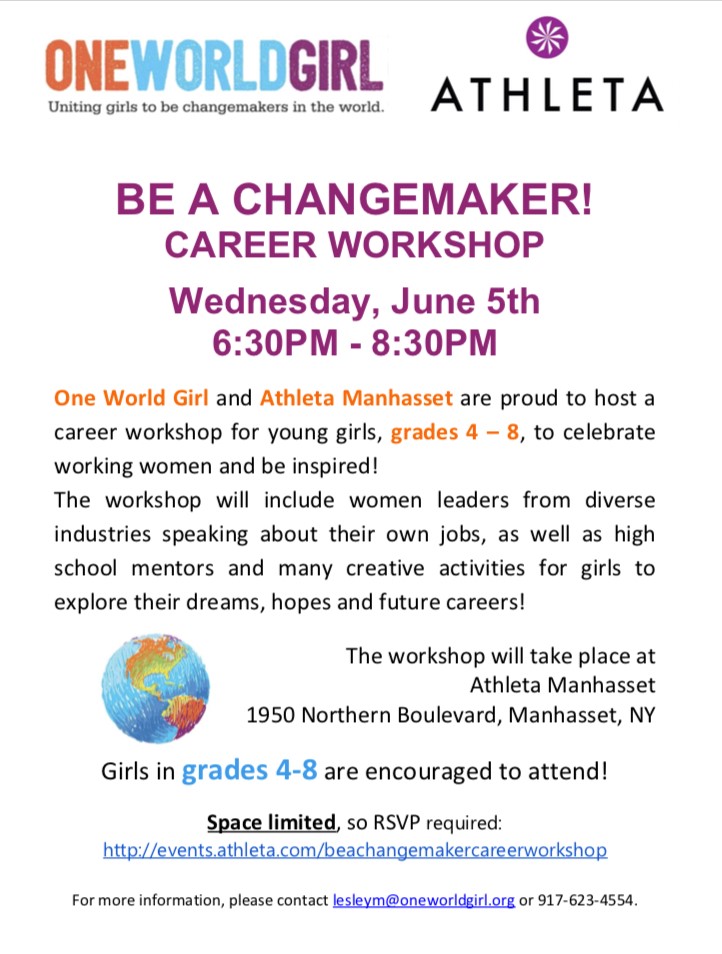 A career workshop for girls will take place at Athleta Manhasset A career workshop for girls will take place at Athleta Manhasset