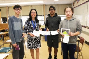 South Middle Principal Gina Cartolano meets with eighth graders as they decorate picture frames and prepare care packages for families at Cohen Children’s Hospital. (Photo courtesy of Great Neck Public Schools)