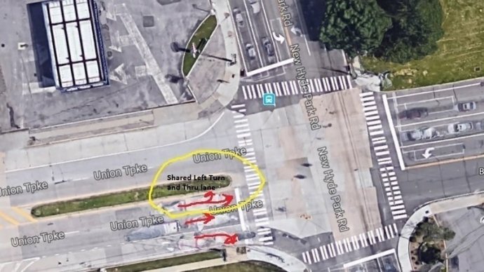 The New York State Department of Transportation approved a left turn lane for Union Turnpike onto New Hyde Park Road, which civic association members said is critical for fixing major traffic issues. (Photo courtesy of the Lakeville Estates Civic Association)