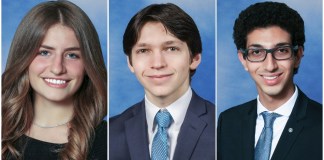 Isabella Mirro, Joshua Rothbaum, and Yoel Hawa, all of Great Neck North High School, were selected as National Merit Scholars. (Photos courtesy of Great Neck Public Schools)