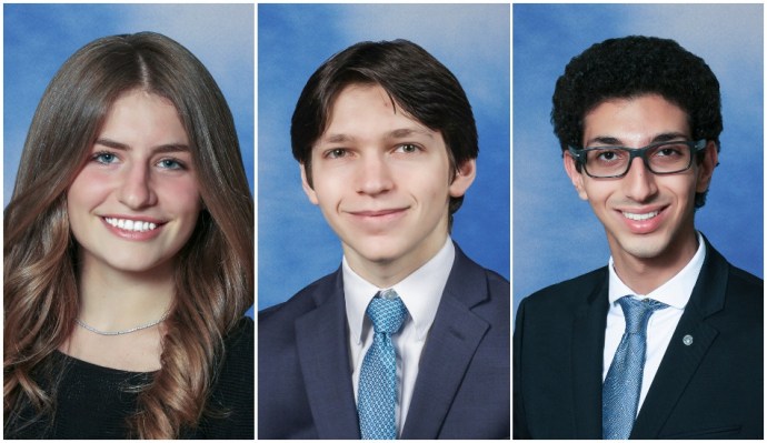 Isabella Mirro, Joshua Rothbaum, and Yoel Hawa, all of Great Neck North High School, were selected as National Merit Scholars. (Photos courtesy of Great Neck Public Schools)
