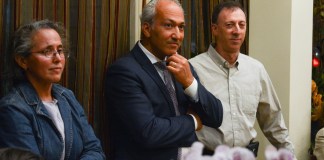 Annie Mendelson, Pedram Bral and Steven Hope appeared at a forum at Shiraz one week before the election. (Photo by Janelle Clausen)