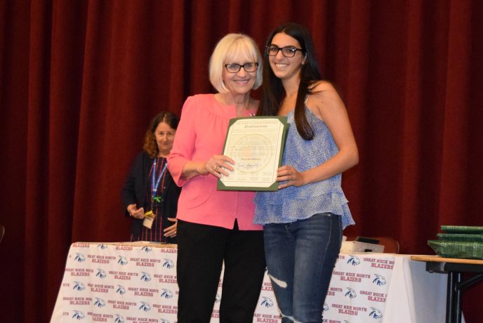 Town Supervisor Judi Bosworth and Civic Award honoree Amanda Shirazi. (Photo courtesy of Town of North Hempstead)