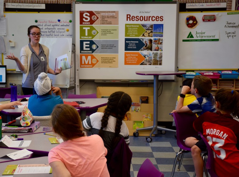 Junior Achievement lesson for John Lewis Childs fifth graders