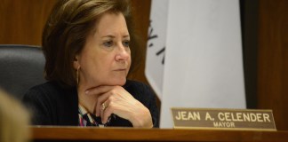 Great Neck Plaza Mayor Jean Celender, seen here at a previous meeting, said she believes the contractor for the transportation enhancement project – or TEP – is working in good faith and will get the project done by Aug. 16. (Photo by Janelle Clausen)