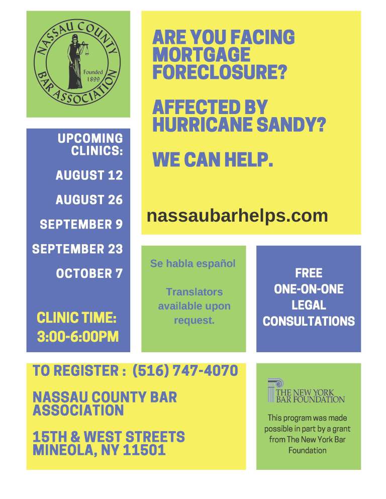 Nassau County Bar Association to host mortgage foreclosure clinics Nassau County Bar Association to host mortgage foreclosure clinics
