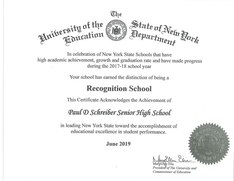 Paul D. Schreiber High School Named ‘Recognition School’ Paul D. Schreiber High School Named ‘Recognition School’