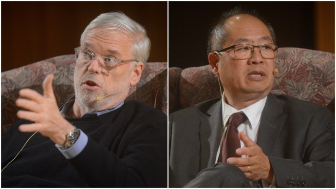 MTA Chairman Patrick Foye and LIRR President Phillip Eng fielded questions about their agencies on Thursday night, expressing optimism about the future of transit. (Photos by Janelle Clausen)