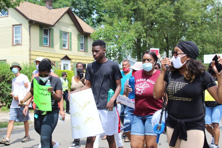 Protesters march in Roslyn