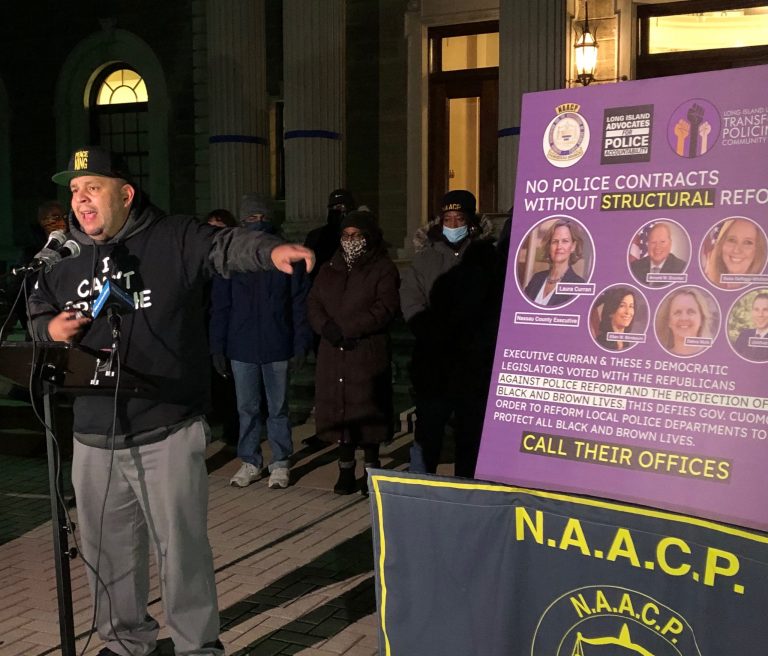 More than 100 demand police reform outside Nassau County legislative building More than 100 demand police reform outside Nassau County legislative building
