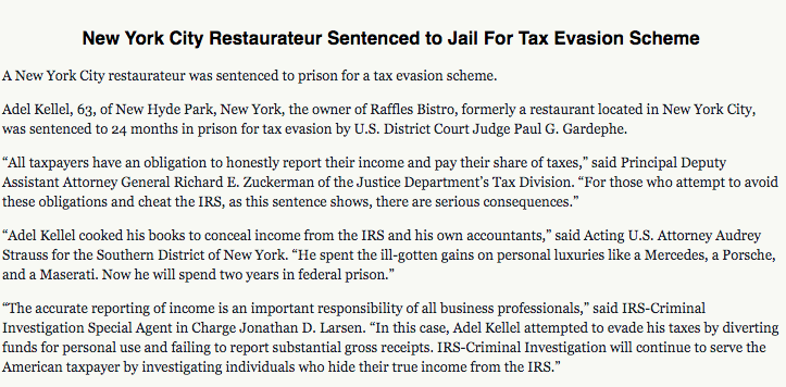 NHP man who owned NYC restaurant sentenced to prison for evading tax payments