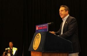 Gov. Andrew Cuomo — now facing an impeachment investigation — appears in Westbury in February 2016.