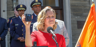 Nassau County Executive Laura Curran announced the purchase of body cameras for the county's police department on Thursday. (Photo courtesy of the county executive's office)