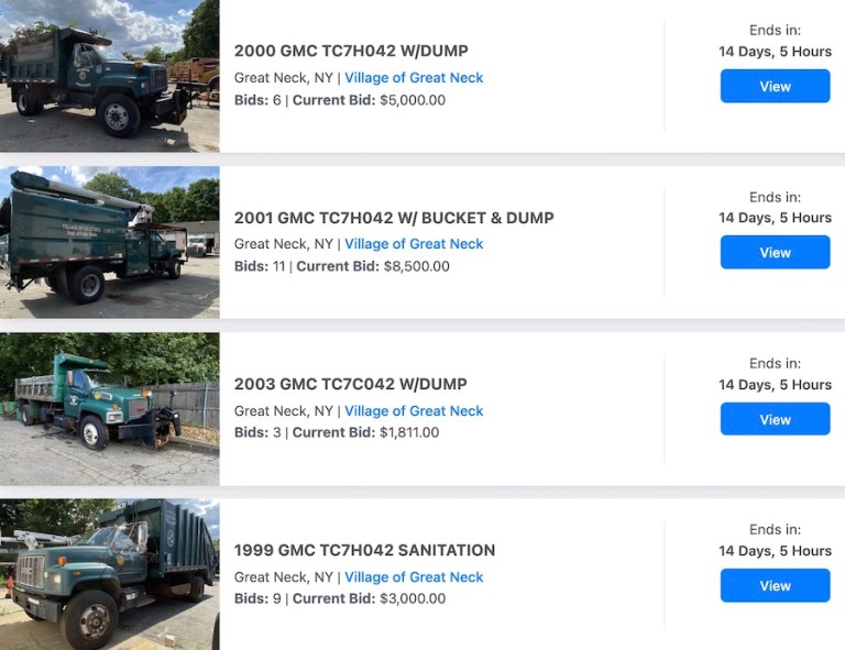 Village of Great Neck auctioning off dump, sanitation trucks, proceeds to help local community