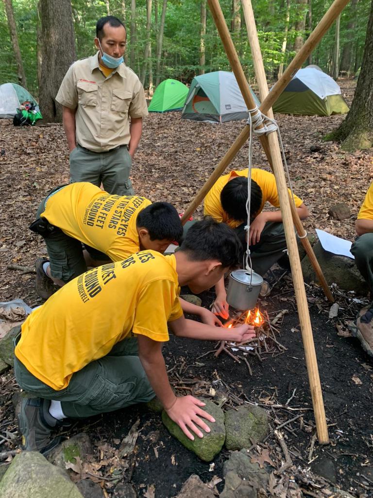 Boy Scout Troop 10 completes orienteering, lashing, fire building and first aid tasks at Alpine Reservation Camp