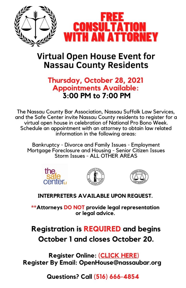 Consult with an attorney for free: Virtual open house event for Nassau County residents Consult with an attorney for free: Virtual open house event for Nassau County residents
