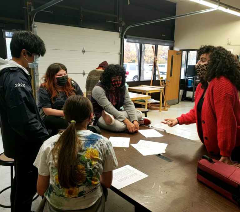 Theater students work with filmmaker