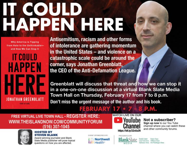 Blank Slate Media to host virtual interview with Anti-Defamation League CEO Jonathan Greenblatt Feb. 17 Blank Slate Media to host virtual interview with Anti-Defamation League CEO Jonathan Greenblatt Feb. 17