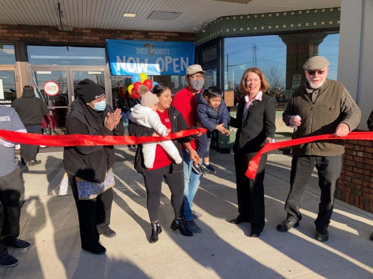 Supervisor DeSena and Councilman Walsh celebrate grand opening of first Nassau County Duck Donuts location in Garden City Park