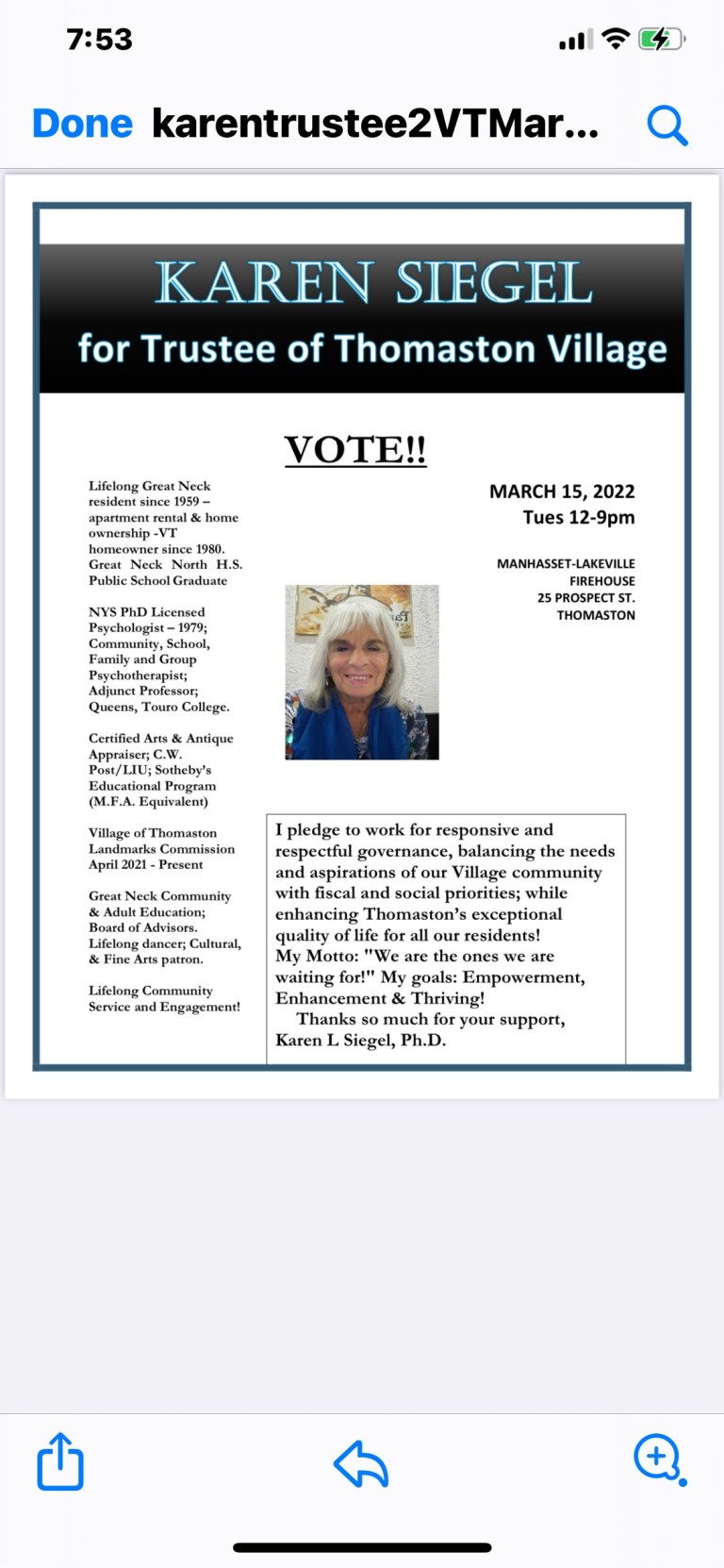 Dr Karen Siegel for Thomaston trustee!