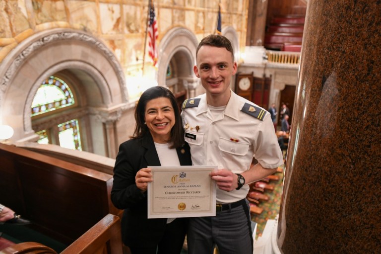 Senator Anna Kaplan welcomes West Point cadet from Port Washington to Albany