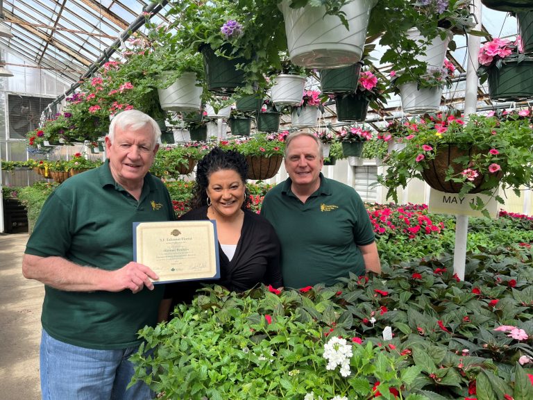 Sillitti presents S.F. Falconer Florist with historic business certificate