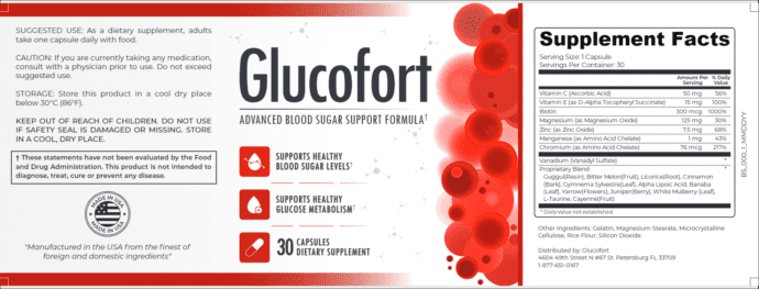 Glucofort Supplement label
