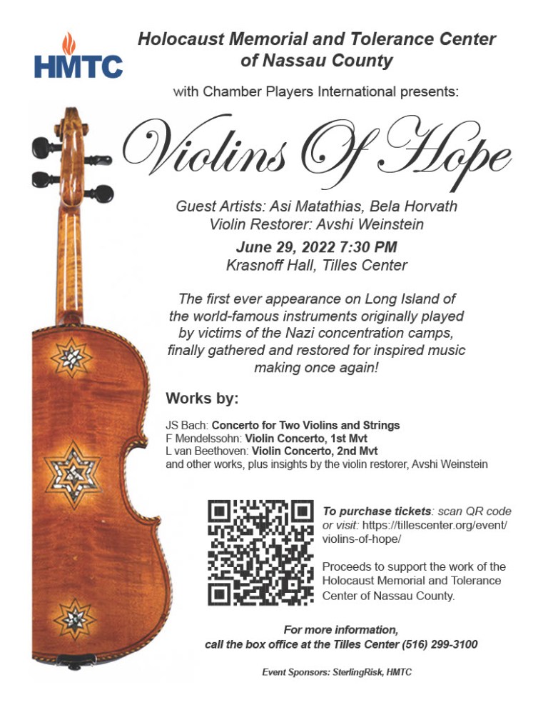 Chamber Players International presents Violins of Hope Concert on June 29 at LIU Post College in Brookville