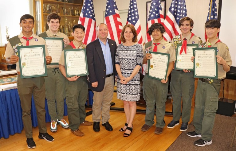 Town officials honor Eagle Scouts from Troop 201 in Albertson