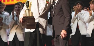 Chaminade High School's valedictorian is pictured here with the school's principal, Brother Thomas Cleary, after he was also awarded Chaminade's Man of The Year award.