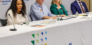 From left: Shenne Johnson, Lonnie and Sandy Phillips and Dr. Chethan Sathya speak as part of panel discission at Northwell Health’s Center for Gun Violence Prevention.