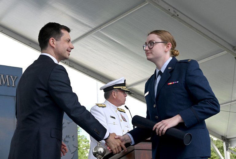 U.S Transportation Secretary Pete Buttigieg attends U.S. Merchant Marine graduation